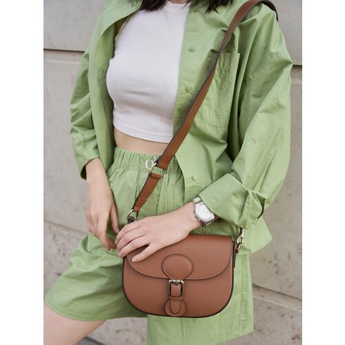 Сумка кросс-боди Delone, фактура гладкая, матовая, оранжевый, коричневый