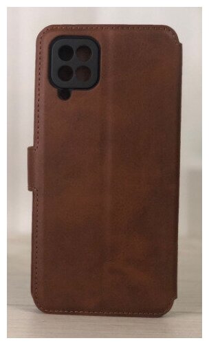 Чехол книжка для Samsung Galaxy A12 / M12 кожаный коричневый с магнитной застежкой / flip чехол с функцией подставки