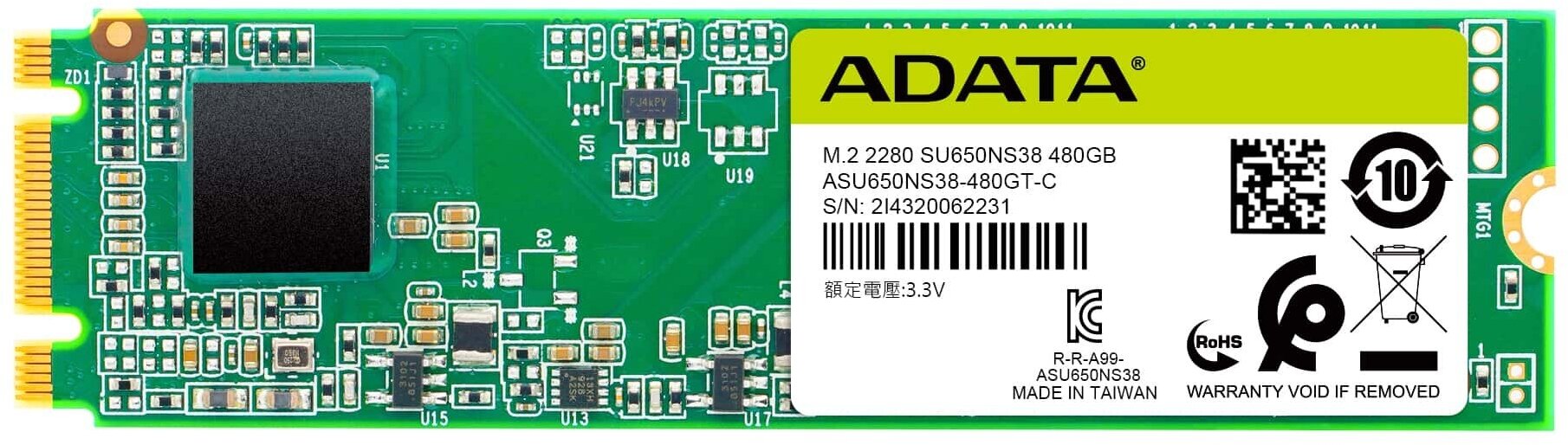 Накопитель SSD M.2 2280 ADATA Ultimate SU650 480GB SATA 6Gb/s TLC 550/510MB/s IOPS 80K/60K MTBF 2M - фото №1