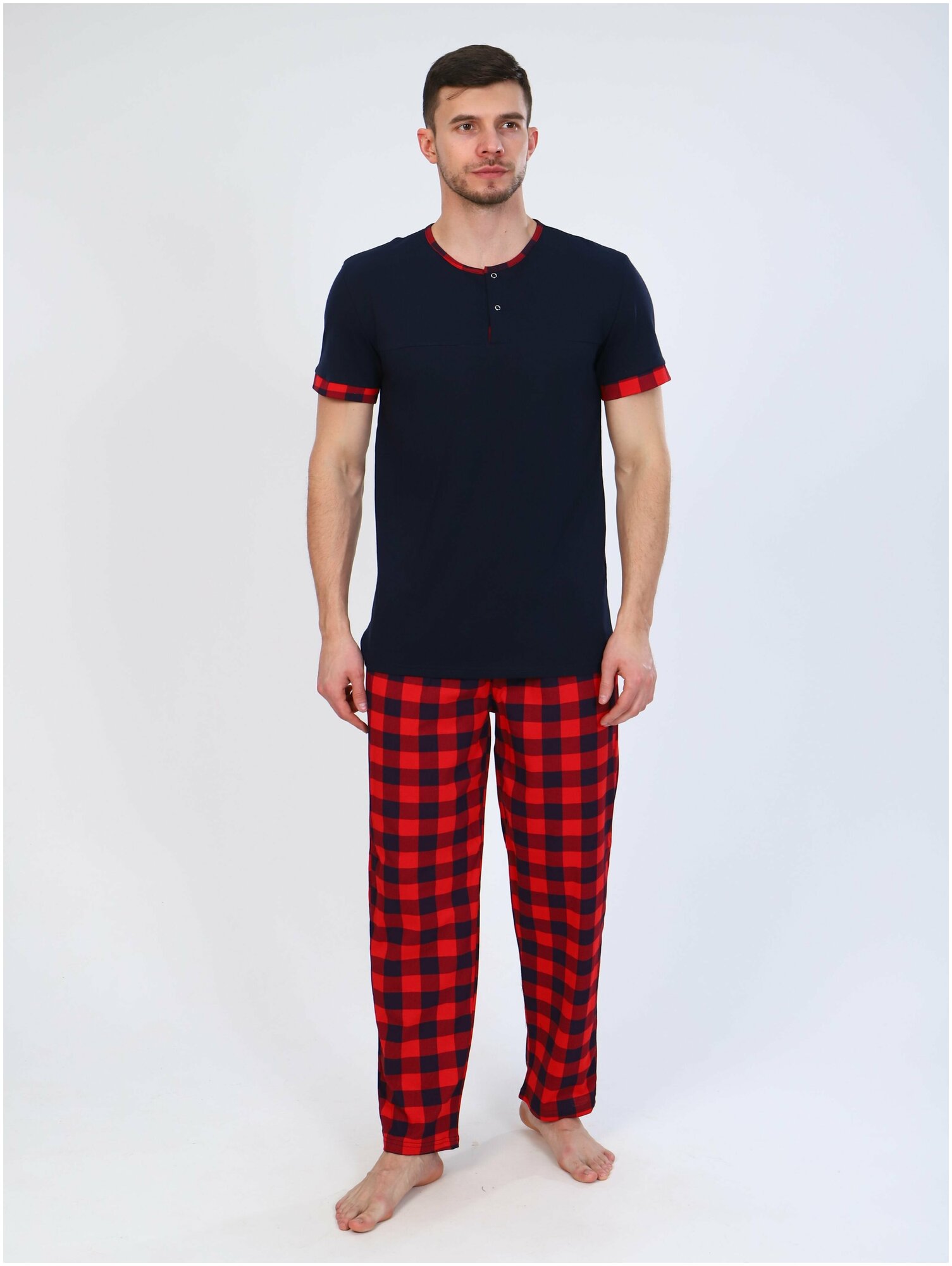 Домашний костюм мужской для дома Современная пижама мужская Комплект одежды домашний повседневный, футболка и брюки красный - фотография № 2