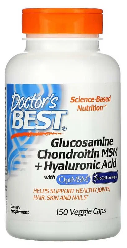 Глюкозамин хондроитин и МСМ с гиалуроновой кислотой Glucosamine Chondroitin MSM + Hyaluronic Acid with OptiMSM Doctor's Best 150 капсул