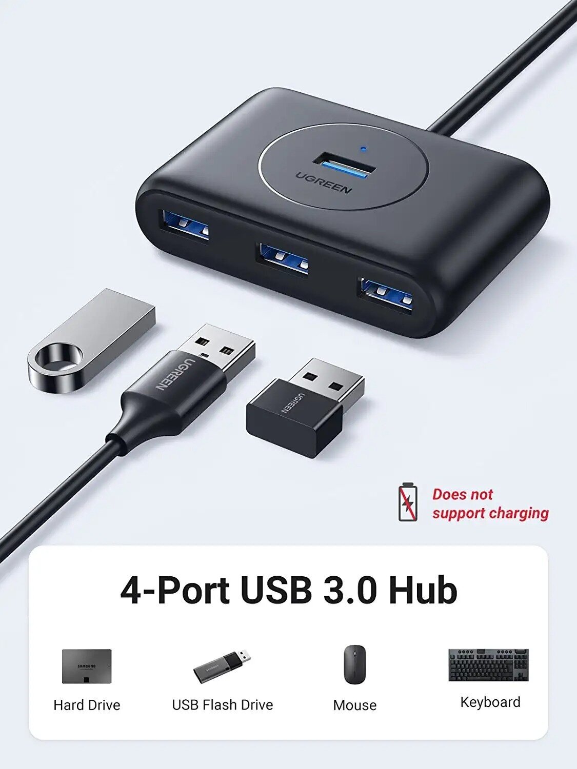 Хаб USB Ugreen CR113 USB 3.0 Hub 0.5m Black 20290