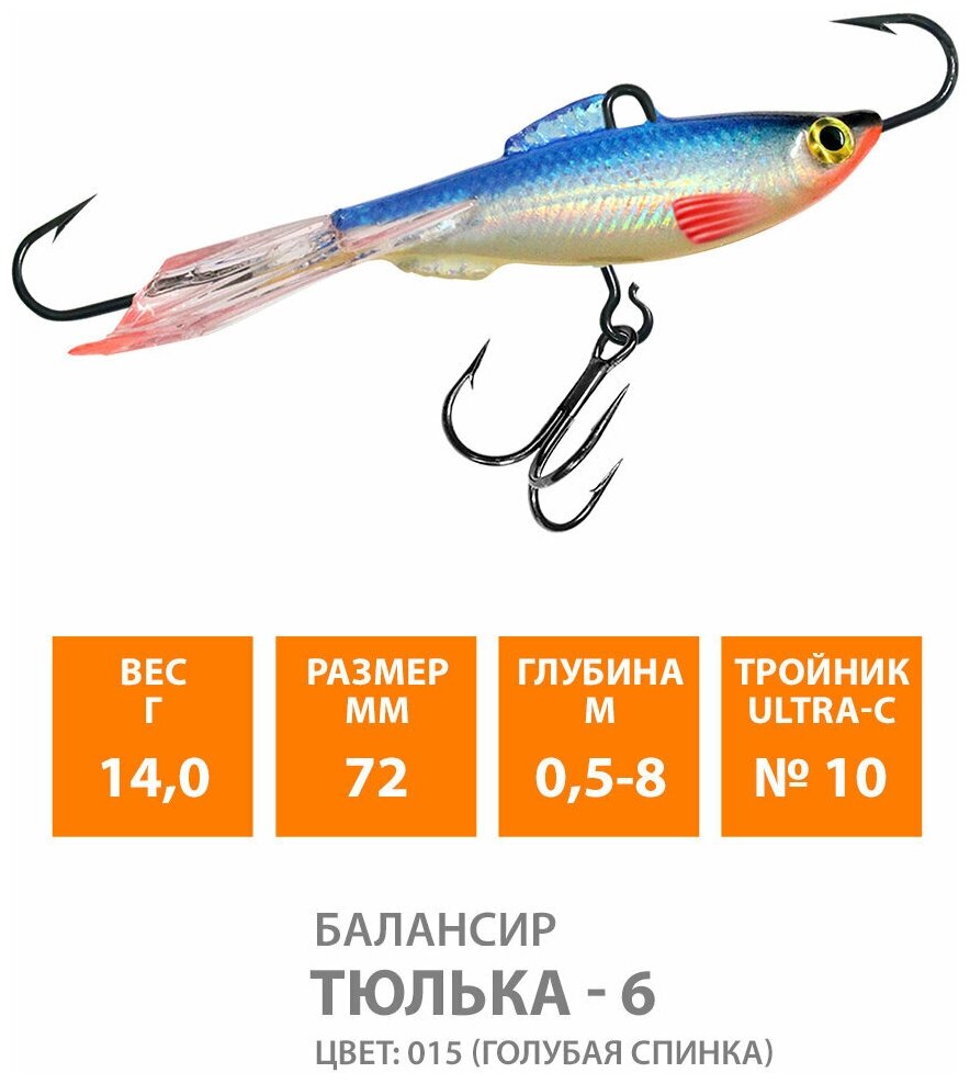 Балансир для зимней рыбалки AQUA Тюлька-6 72mm 14g цвет 015