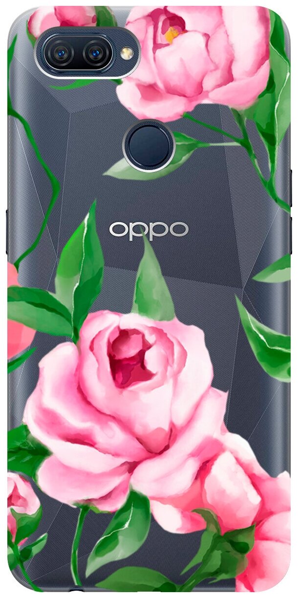 Силиконовый чехол на Oppo A12, A7, A5s, Оппо А12, А7, А5с с 3D принтом "Amazing Peonies" прозрачный