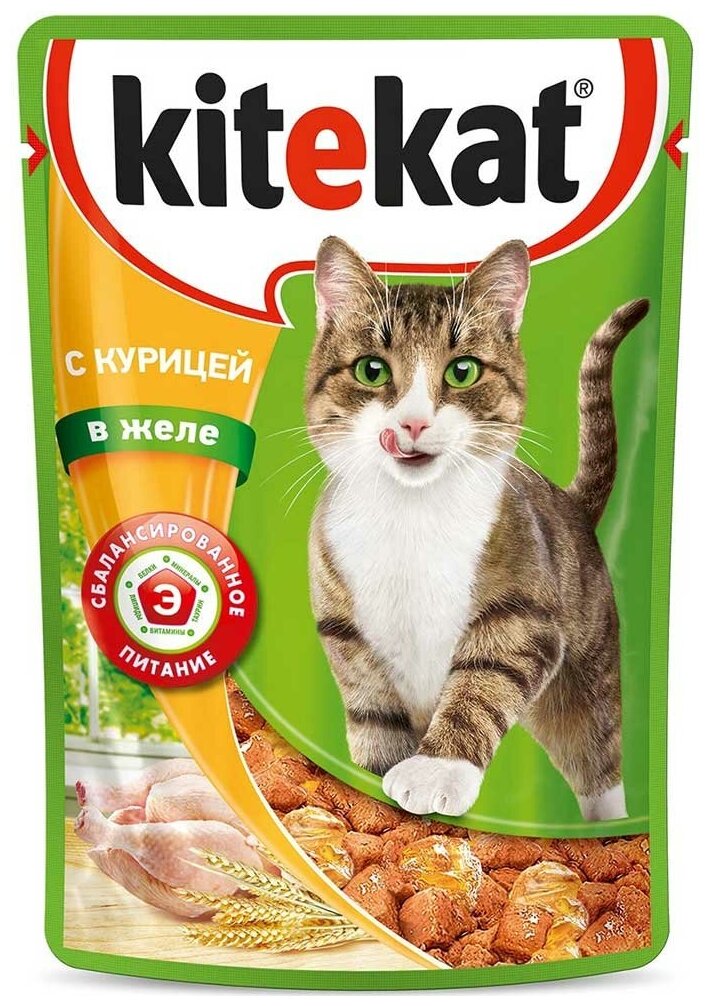 Влажный корм KiteKat для кошек аппетитная курочка в желе 85г