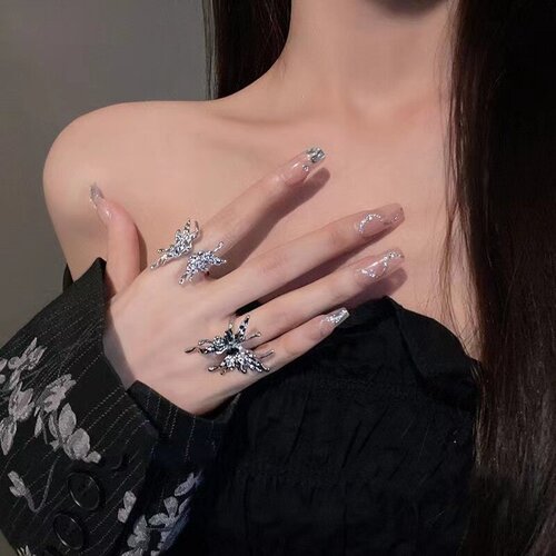 Кольцо-кулон, серебристый/черный