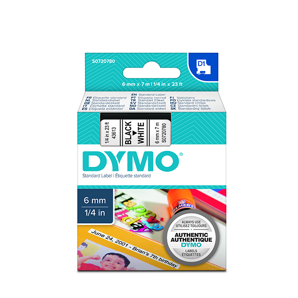 Лента Dymo D1 [S0720780/43613] для принтеров серии Label Manager (черный на белом, 6 мм, длина 7 м)