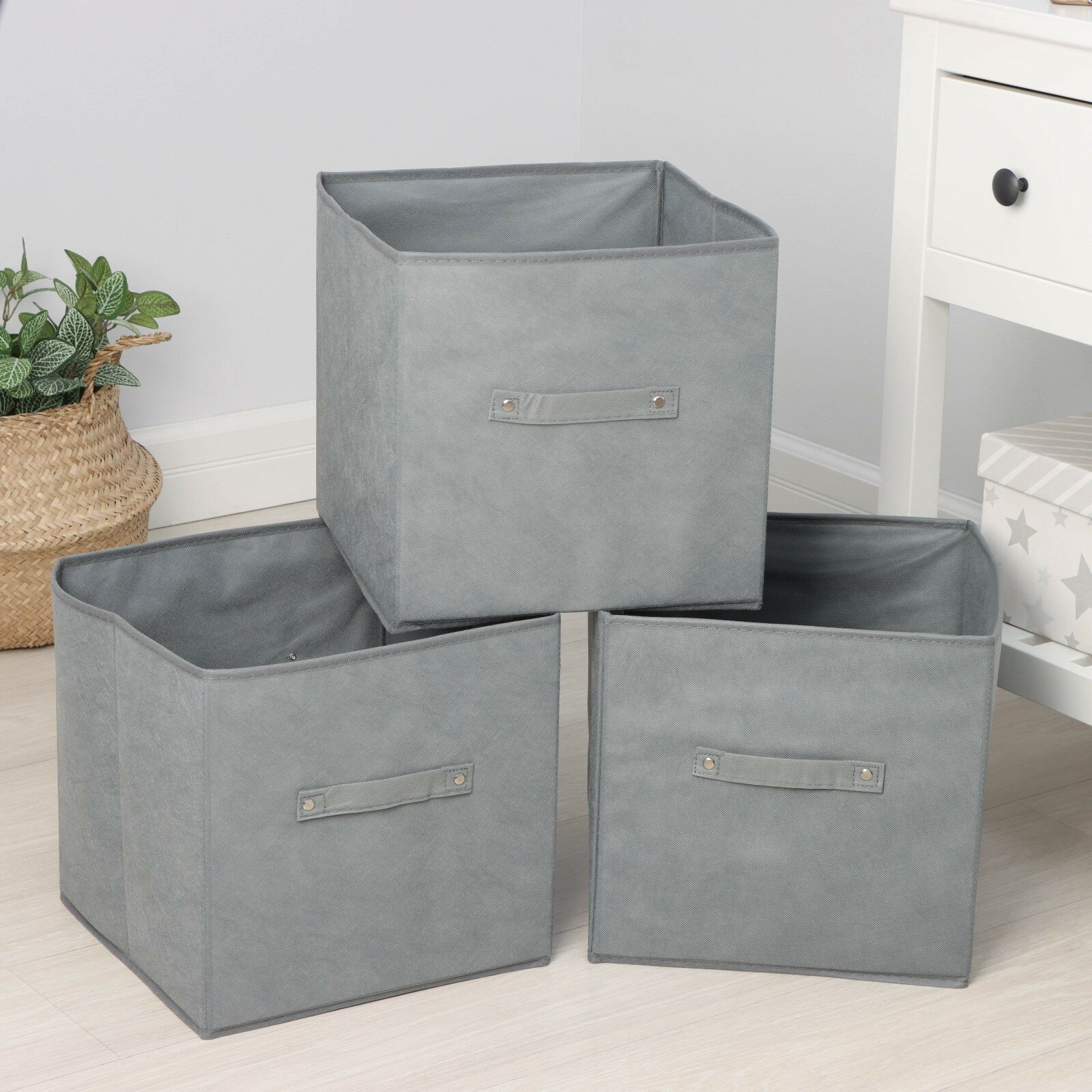Коробки для хранения вещей складные, без крышек, набор из 3 шт, 31×31×31 см, цвет серый - фотография № 3