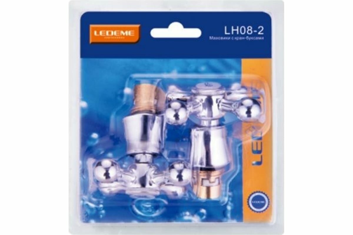 фото Кран-букса LEDEME 1/2" керамика 20 шлицов, угол повор. 90гр, с махов. крест LH08-2 (в блистере 2шт)