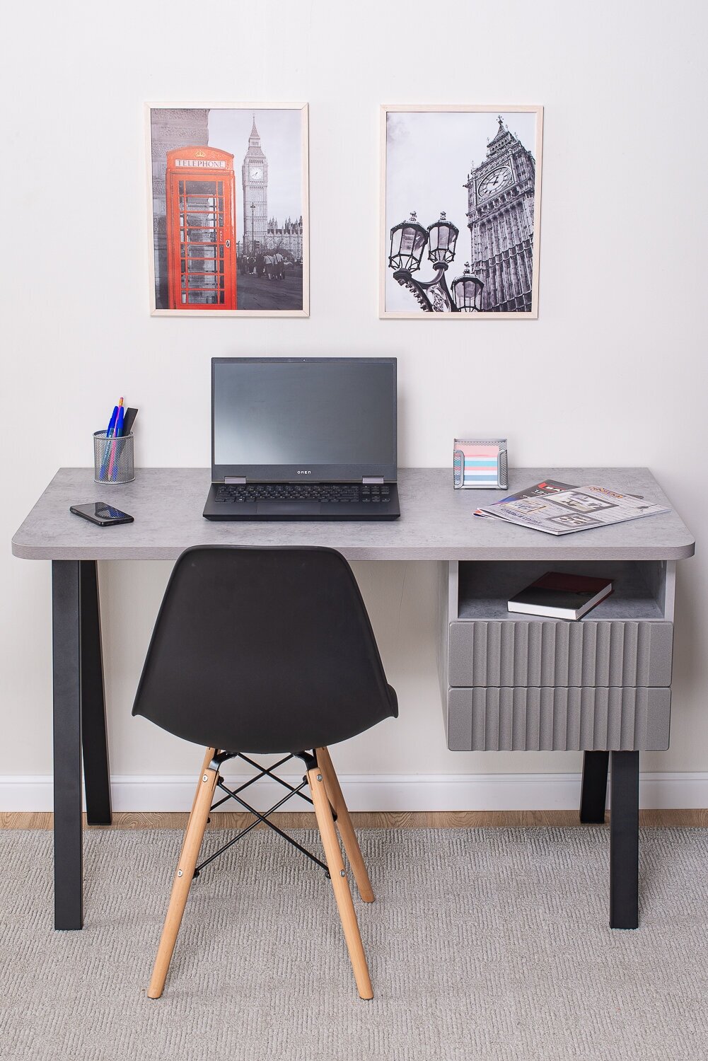 Стол письменный с ящиками Марио-1 СБ 71-М ЧР (120х60х75), рабочий, компьютерный, серый графит - фотография № 6