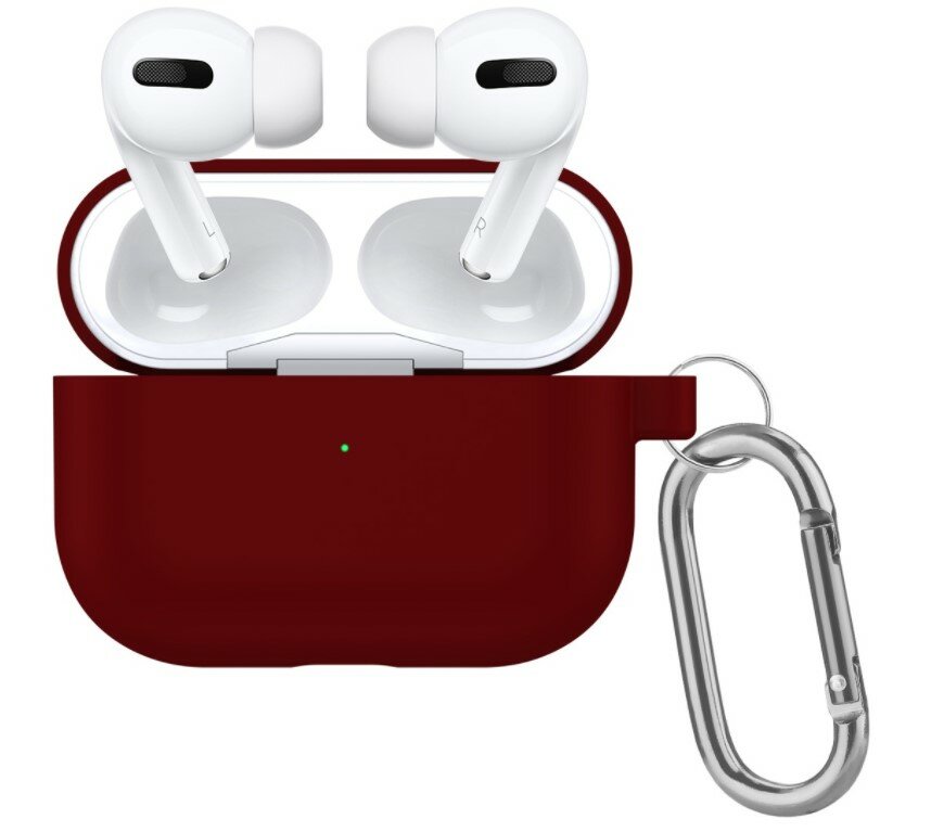 Чехол силиконовый с карабином для AirPods 3, бордовый (11)