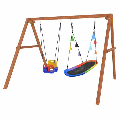 Деревянные качели с овальным разноцветным гнездом и качелями со спинкой 32089₽