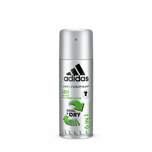 Антиперспирант -спрей Adidas Cool & Dry 6in1 для мужчин 48 часов 150 мл (из Финляндии) антиперспирант антибактериальный