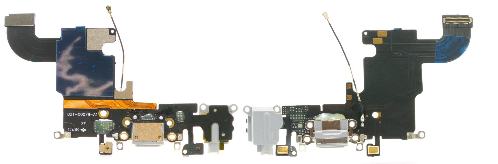 Шлейф iPhone 6S + разъем зарядки + разъем гарнитуры + микрофон (серый)