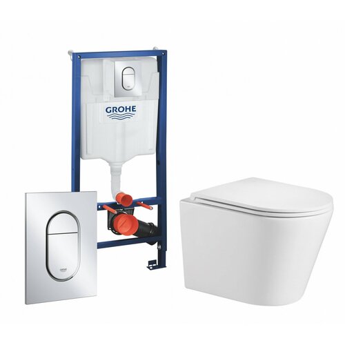 Комплект 3 в 1 инсталляция Grohe Solido 39504000 + Подвесной унитаз WeltWasser Salzbach 043 GL-WT + кнопка хром Arena Cosmopolitan