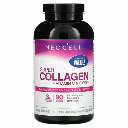 neocell super collagen c коллаген типа 1 и 3 с витамином c 360 таблеток Neocell, Super Collagen + C+ biotin, Коллаген, витамин C и биотин, 270 таблеток