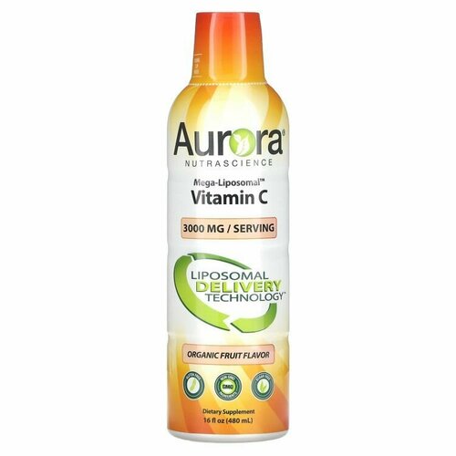 Aurora Nutrascience, Mega-Liposomal Vitamin C, липосомальный витамин С, вкус фрукты, 3000 мг, 480 мл