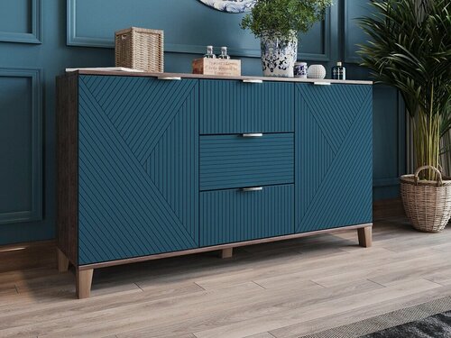 Изображение товара Комод МебельЛэнд24 Марвин 4 фрезеровка 8+11 Аквамарин 140x40x80 синий двухдверный с 3 ящиками