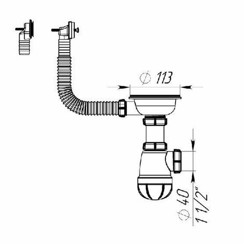 Сифон для мойки Aquant, 3 1/2 х 40 мм, прямоугольный/круглый перелив, мет. решетка чёрная сифон для мойки 3 1 2х40 aquant