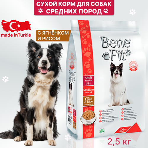 Сухой корм Benefit для собак средних пород Adult Medium, с ягнёнком и рисом, 2,5 кг myfood canine adult medium