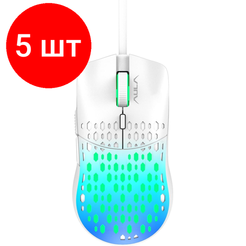 Комплект 5 штук, Мышь компьютерная проводная AULA S11 PRO green+blue dpi1200-3600, 6кн мышь aula s11 pro green blue