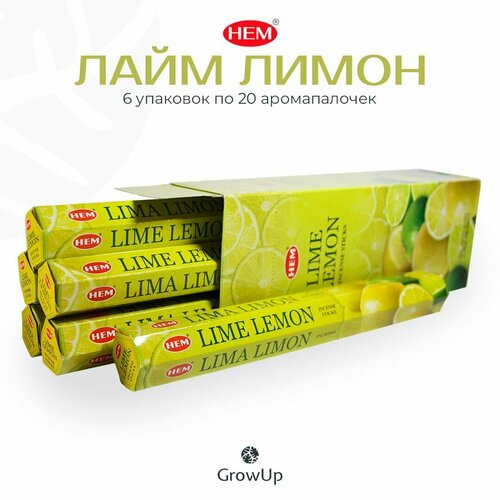 HEM Лайм Лимон - 6 упаковок по 20 шт - ароматические благовония, палочки, Lime Lemon - Hexa ХЕМ благовоние hem лайм лимон lime lemon блок 6 упаковок