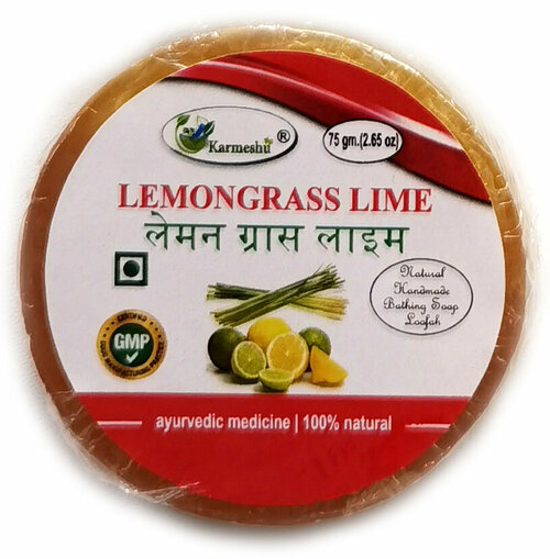 LEMONGRASS LIME Natural Handmade Bathing Soap, Karmeshu (лемонграсс лайм натуральное мыло ручной работы с мочалкой внутри, Кармешу), 75 г.