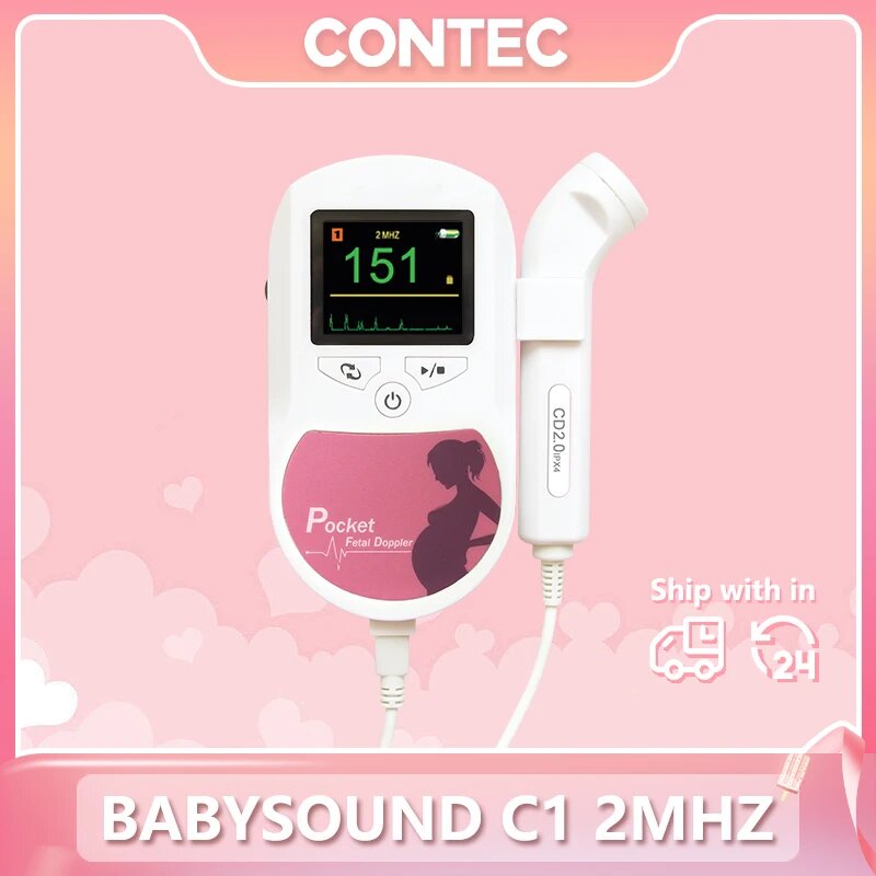Contec Фетальный допплер розовый 2/3/8 МГц, Sound C1 Pink 2MHZ