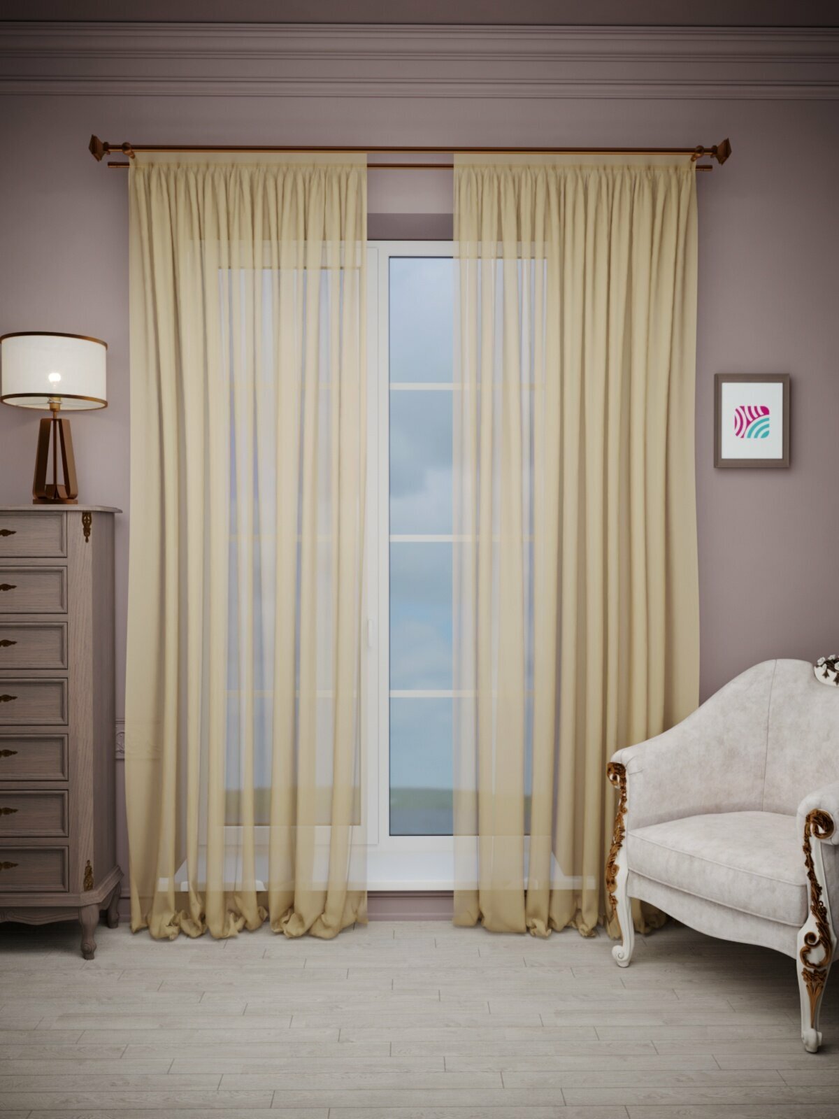 ВсеТканиТут Тюль"Вуаль Bacio дуэт" 300x240 бежевый 2шт