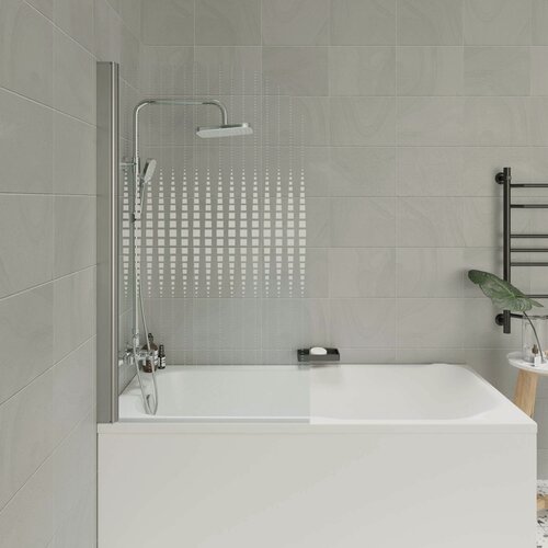 Изображение товара Шторка для ванной PARLY F04 (130x75), профиль хром, стекло прозрачное с рисунком