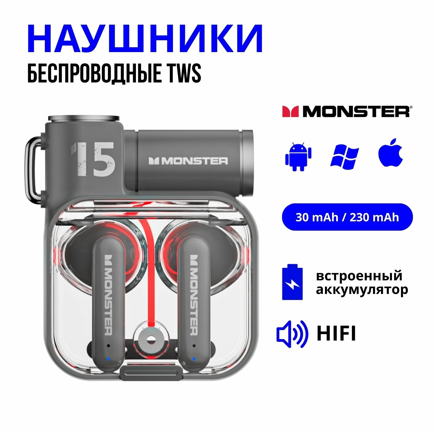 Наушники беспроводные Bluetooth XKT15 серые