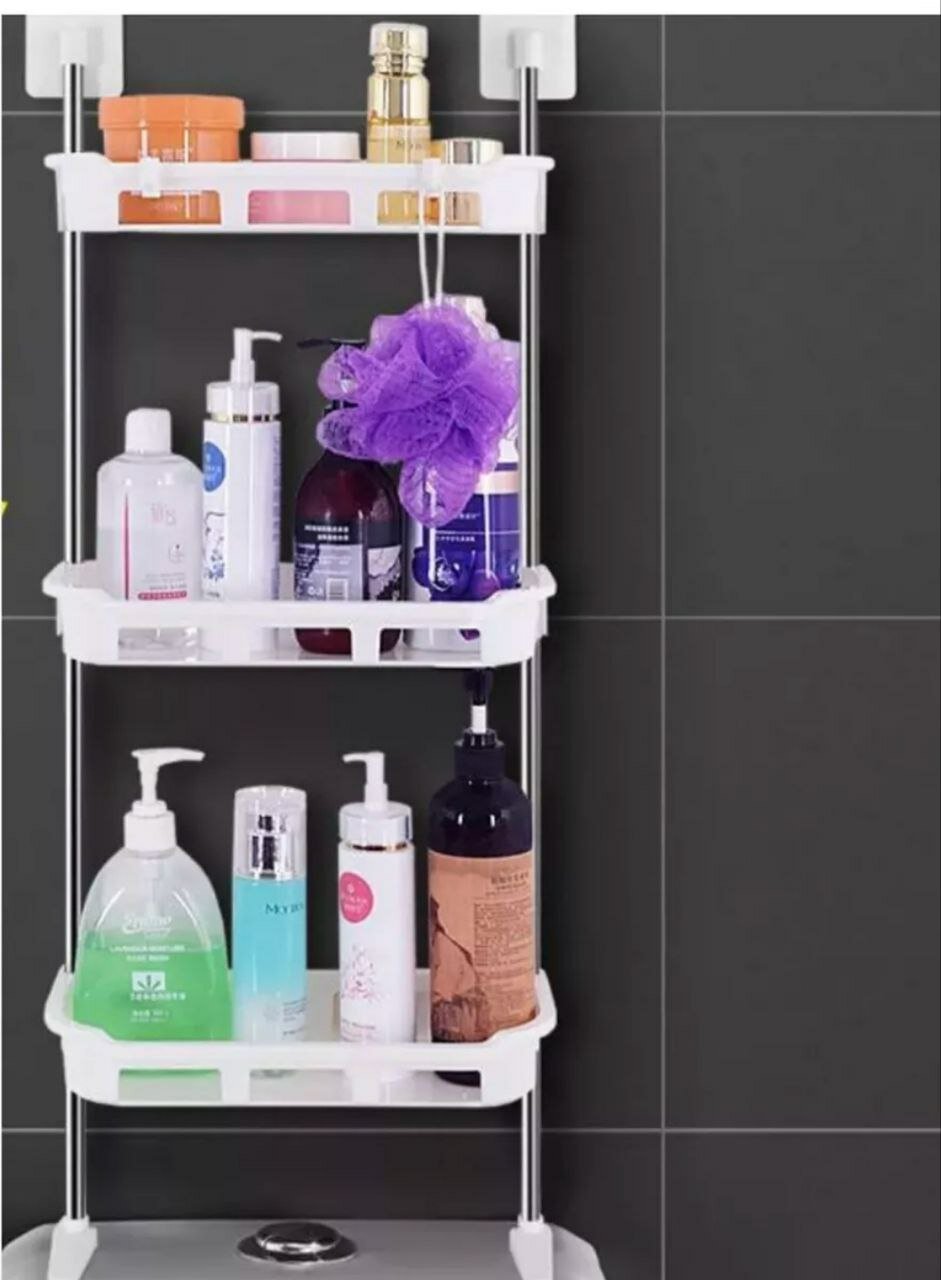 Полка для ванной без сверления 3 уровня белая крепление на стену