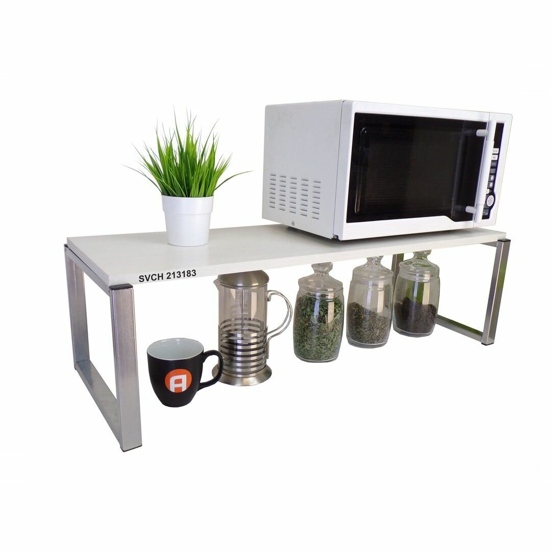 Подставка на стол для микроволновой печи MAIMA-213183, высота 27см, цвет кронштейнов-серебристый, полки-сосна выбеленная, размер полки 90х30см