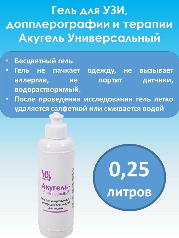 Гель для УЗИ МедиКрафт "Акугель", универсальный, бесцветный, 250 г