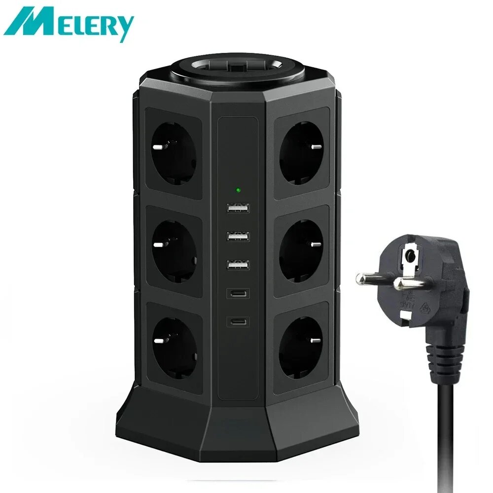 Melery Tower Удлинитель 12 розеток с 3 USB 2 м, EU PLUG SOCKET