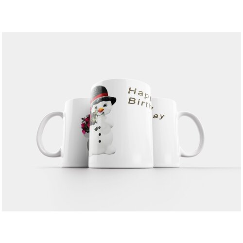фото Кружка "открытка на день рождения, зима, снеговик" 320 мл lotsprints