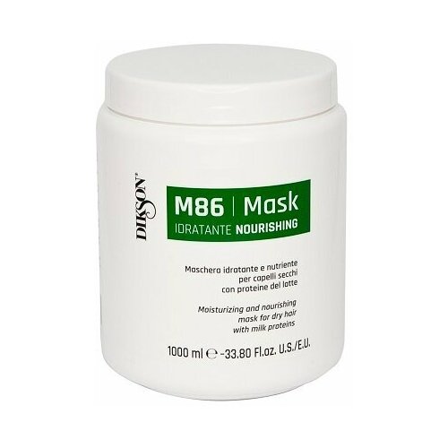 Увлажняющая и питательная маска для сухих волос с протеинами молока Dikson MASK NOURISHING M86, 1000 мл. dikson m86 увлажняющая питательная маска для волос с молочными протеинами 1050 г 1000 мл банка