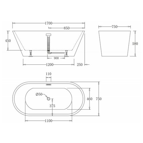 Акриловая ванна без перелива Belbagno BB61-1700-W0