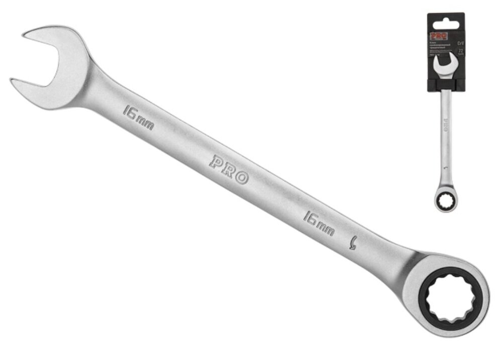 Ключ комбинированный трещеточный, Pro Startul, 16 мм, сатинированный, PRO-7016