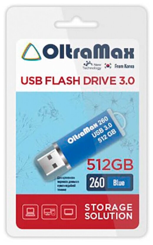 Флеш-накопитель 512Gb OltraMax 260, USB 3.0, пластик, синий