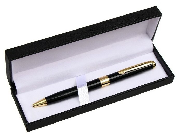 Ручка подарочная шариковая в кожзам футляре поворотная New корпус черный с золотым 7584529