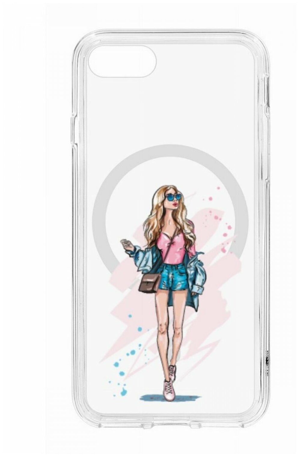 Чехол для iPhone 7/8/SE 2020 Kruche Print MagSafe Fashion Girl,противоударный силиконовый бампер с рисунком,пластиковая накладка с защитой камеры,кейс
