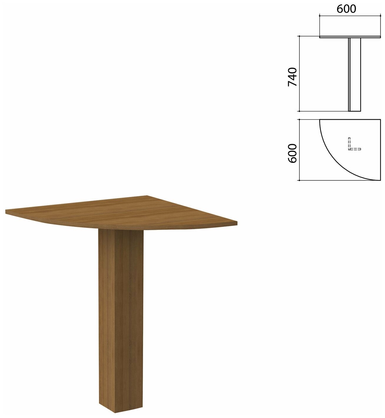 Стол приставной угловой "Бюджет", 600х600х740 мм, орех французский, 402664-190 В комплекте: 1шт.