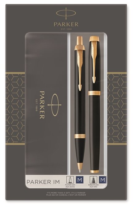 Набор из 2х ручек в подарочной коробке «Паркер Ай Эм Блэк Джи Ти». Шариковая ручка и перьевая ручка. Произведено в Китае.