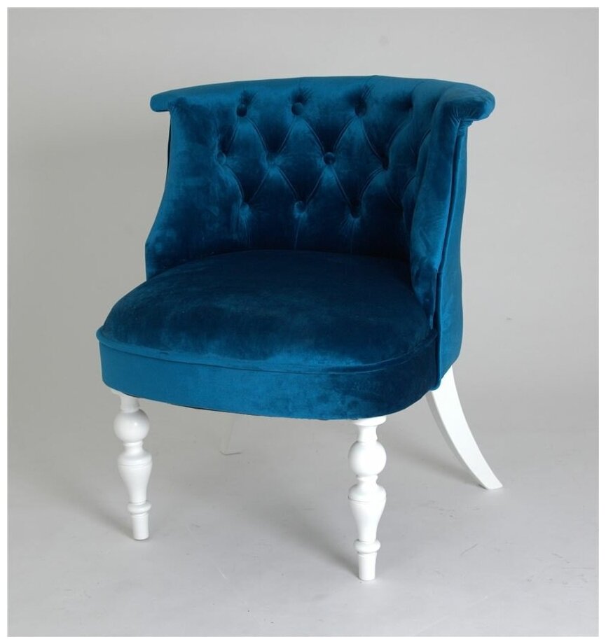 Деревянное кресло Бархат королевски-синее с белыми ножками