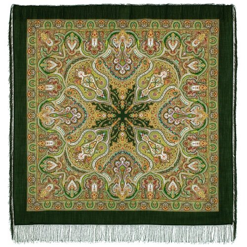 Шерстяной платок Павловопосадские платки Испанский 10, зеленый, 146 х 146 см