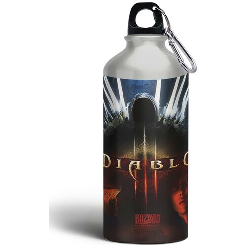 Бутылка спортивная, туристическая фляга, 500мл с карабином Diablo 3
