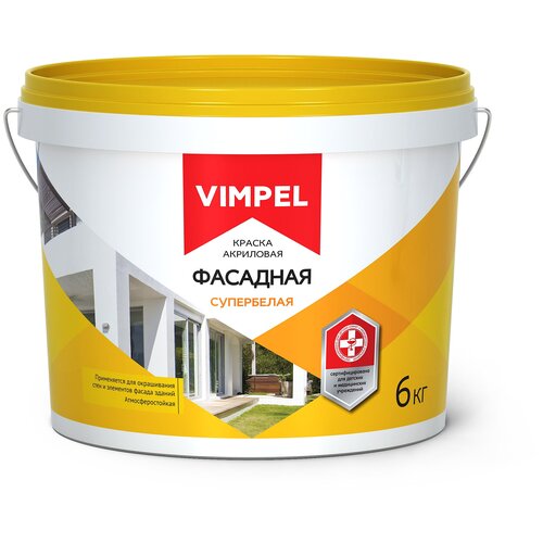 Краска акриловая (АК) VIMPEL фасадная супербелая матовая белый 6 л 6 кг