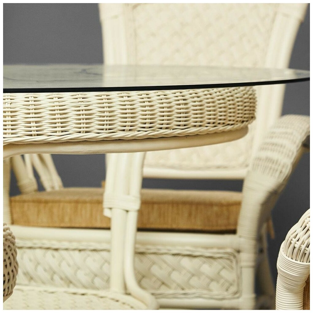 Комплект обеденный "ANDREA GRAND" (стол со стеклом+6 кресел+ подушки) (12 427) TetChair TCH White (белый), Ткань рубчик, цвет кремовый - фотография № 8