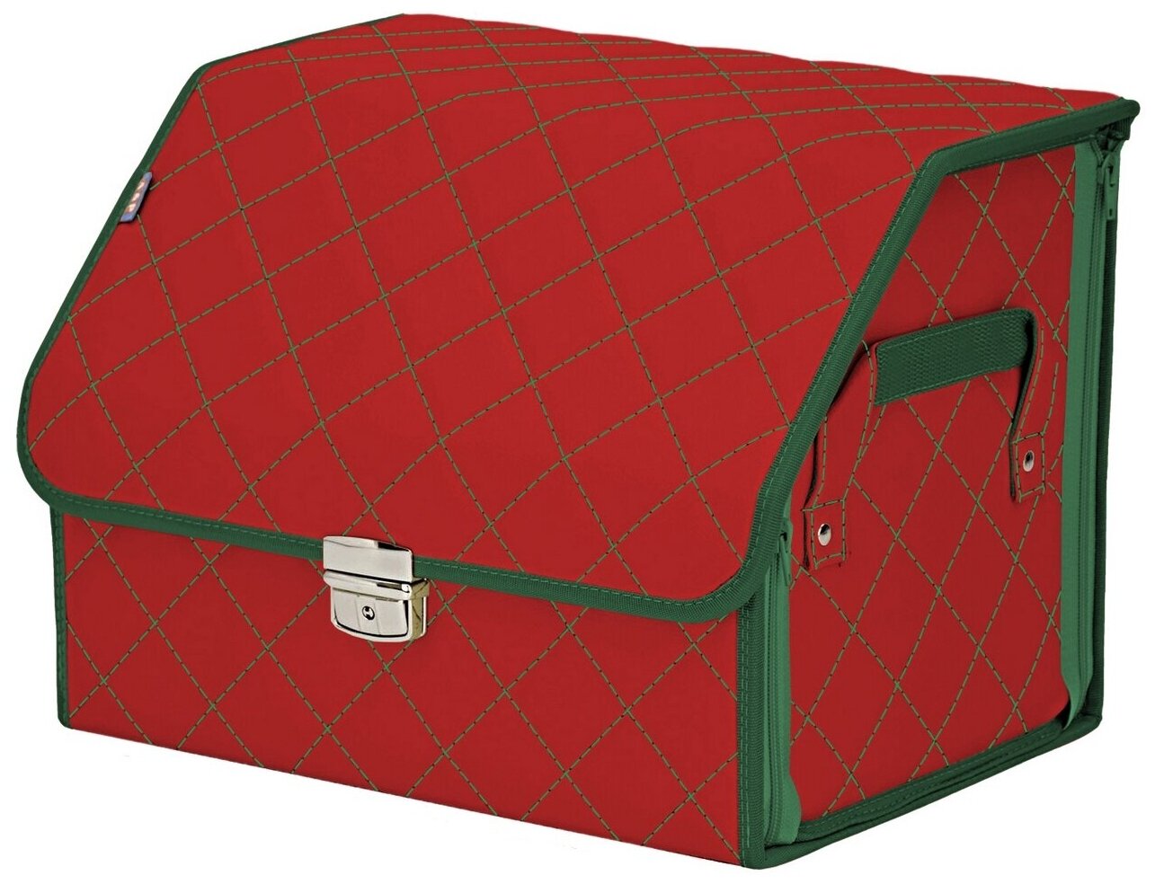 Органайзер-саквояж в багажник "Союз Премиум" (размер M). Цвет: красный с зеленой прострочкой Ромб.